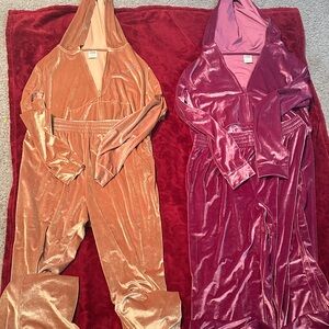 Victoria's Secret Velvet Jumpsuits in Tan and Pink